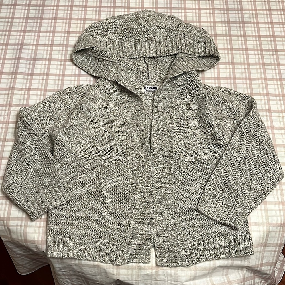 Garage Light Gray Knitted Cardigan Sweater with Hood